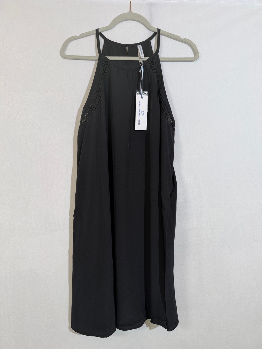 NWT Southern Tide Silk Dress Size L A-line Tank Mini Dress Black